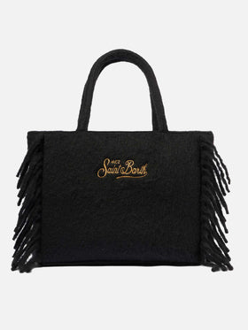 Vanity blanket black shoulder bag with fringes