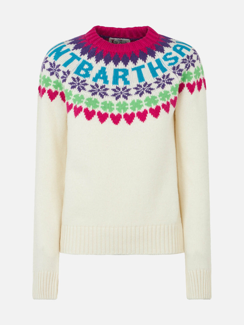 Weißer Damenpullover New Queen mit Fair-Isle-Jacquard