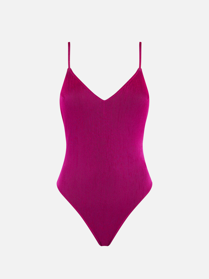 Costume intero fucsia fluo con scollo a V