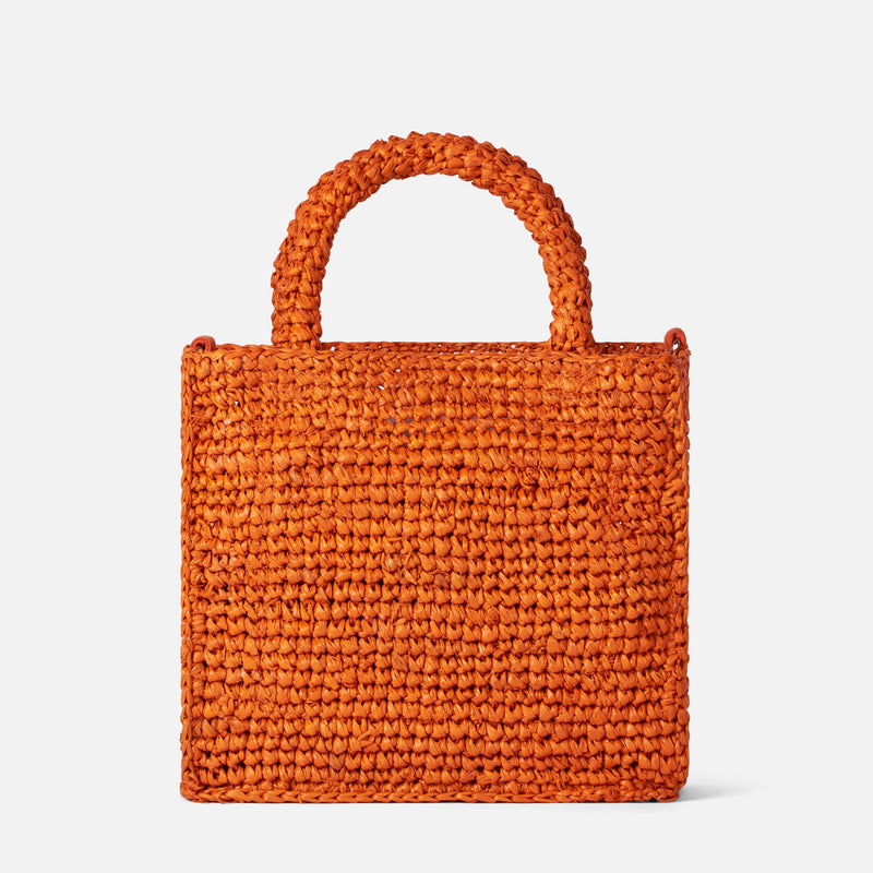 Mini Vanity orange raffia bag with front embroidery