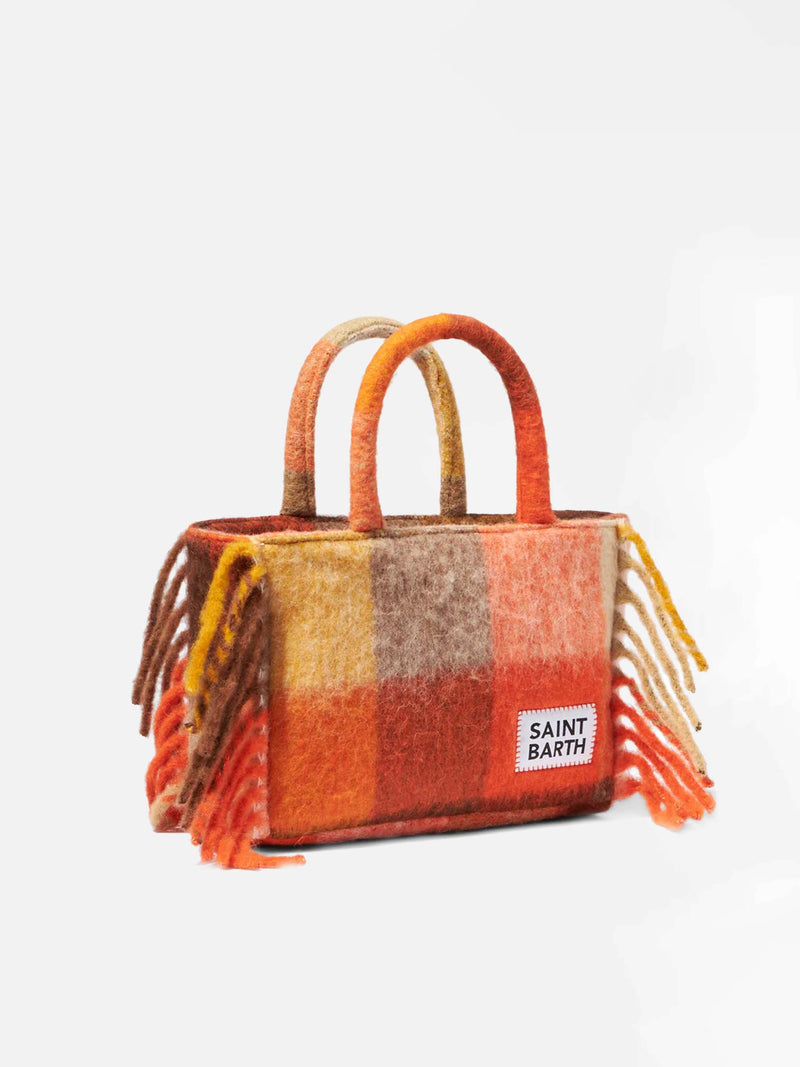 Colette handbag with multicolor check and fringes