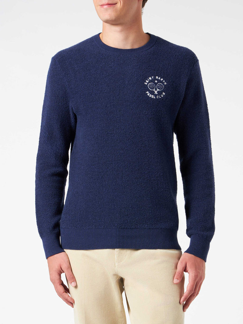 Man crewneck bluette bouclé sweater with Saint Barth Padel Club embroidery