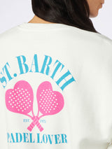 Woman fleece sweatshirt with St. Barth padel lover print