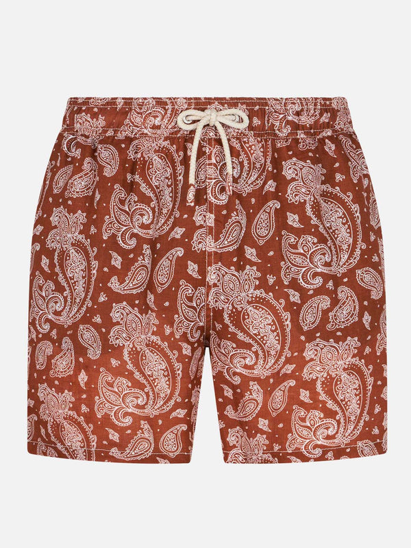 Costume da bagno da uomo in lino con stampa paisley