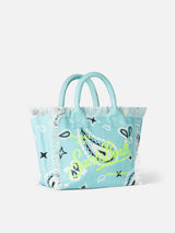 Colette water green cotton canvas handbag with bandanna print