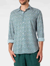 Man muslin cotton Sikelia shirt with palms print