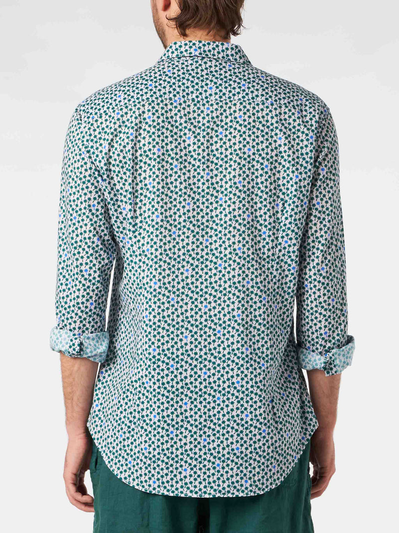 Man muslin cotton Sikelia shirt with palms print