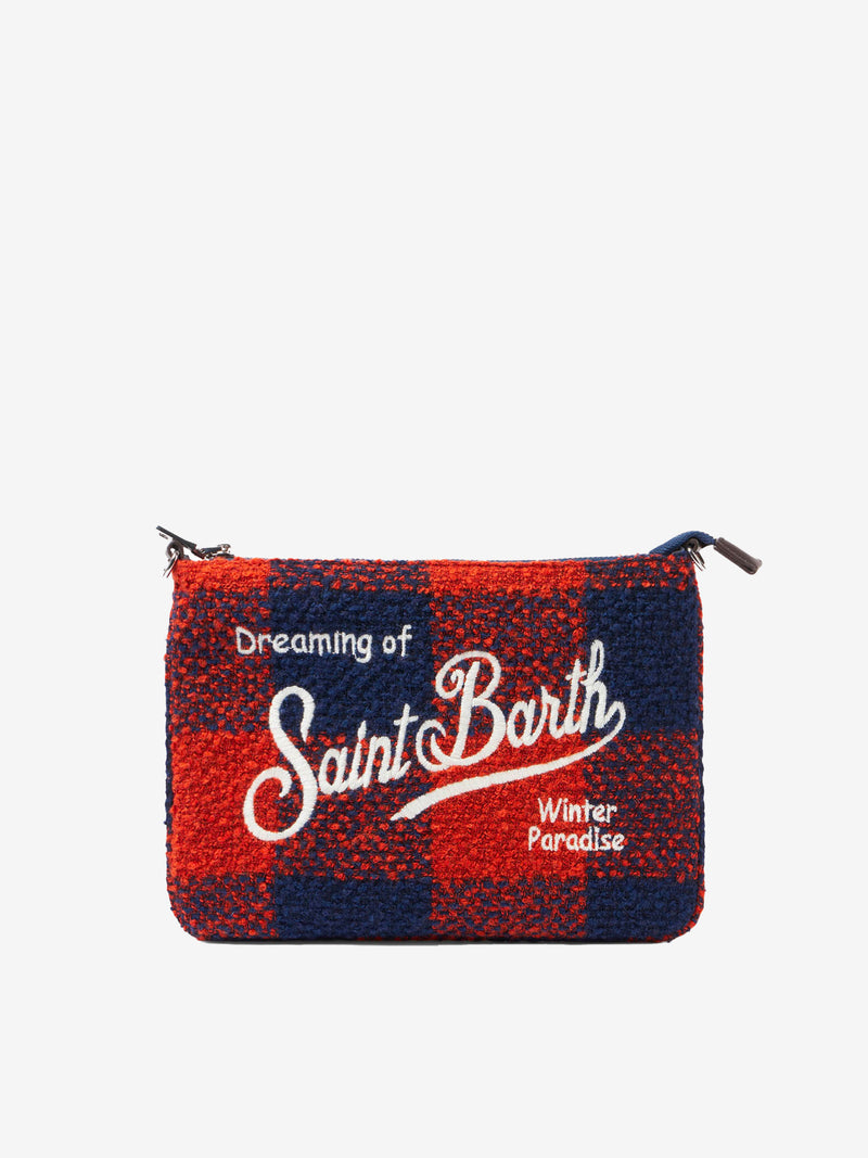 Parisienne Umhängetasche Clutch aus Wolle mit orangefarbenem Gingham-Muster