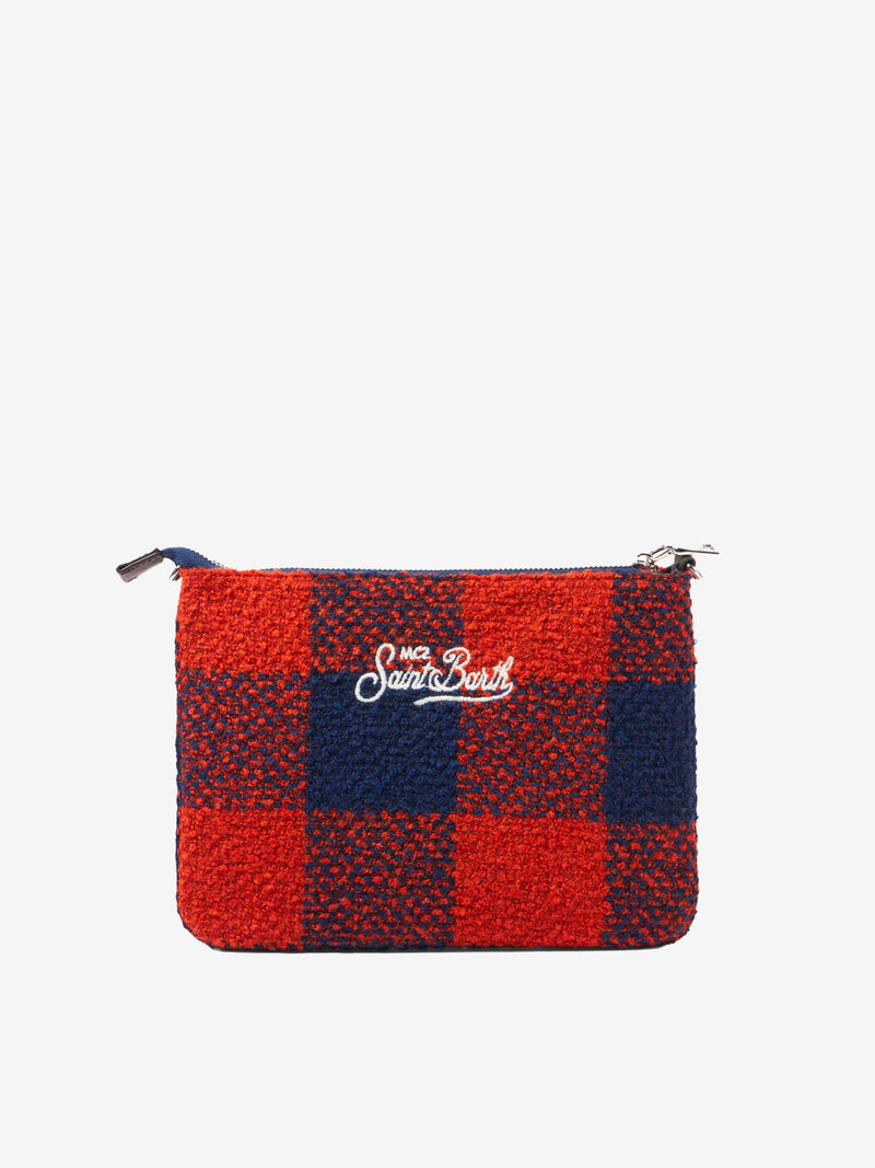 Parisienne Umhängetasche Clutch aus Wolle mit orangefarbenem Gingham-Muster