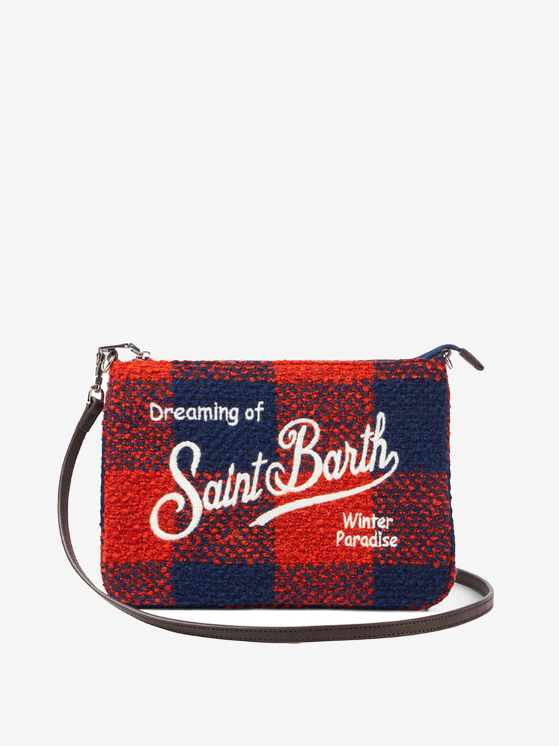 Parisienne Umhängetasche Clutch aus Wolle mit orangefarbenem Gingham-Muster