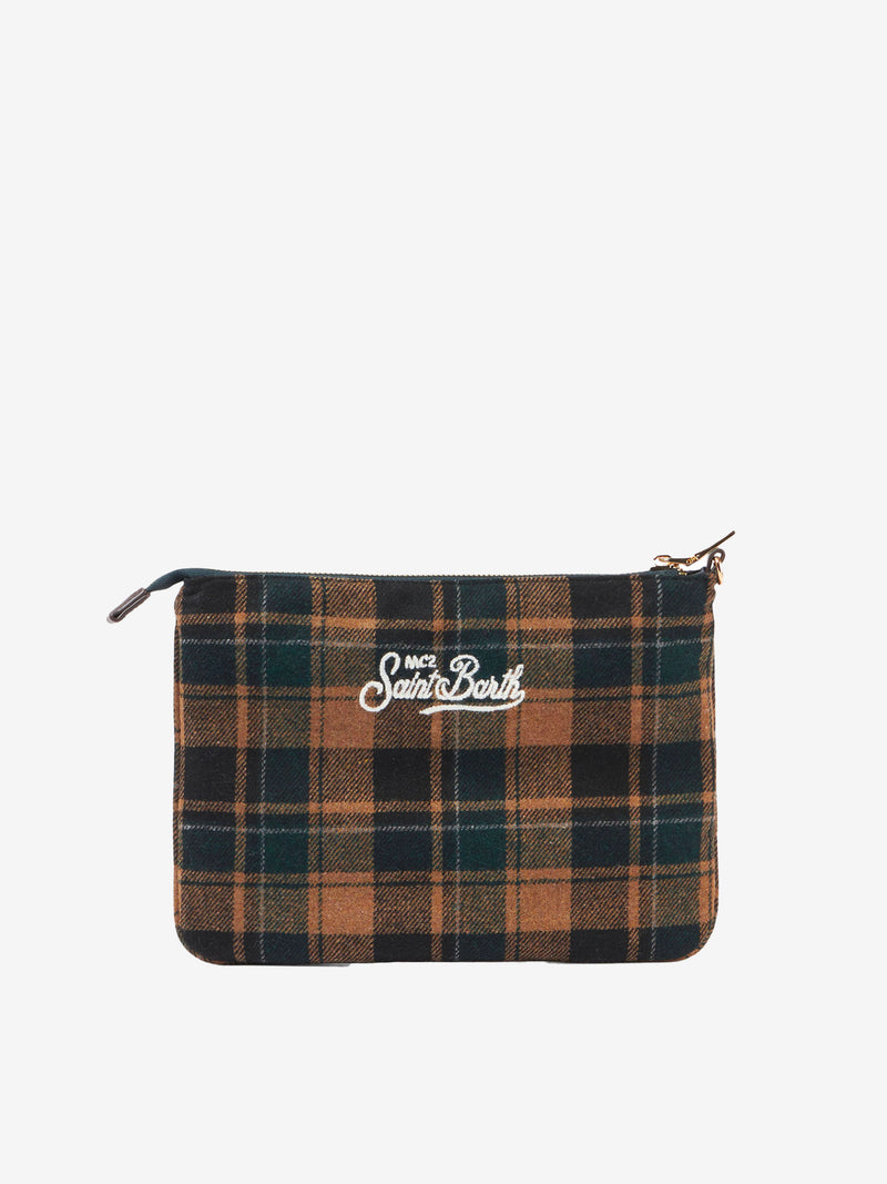 Parisienne cross-body pouch bag with green tartan pattern