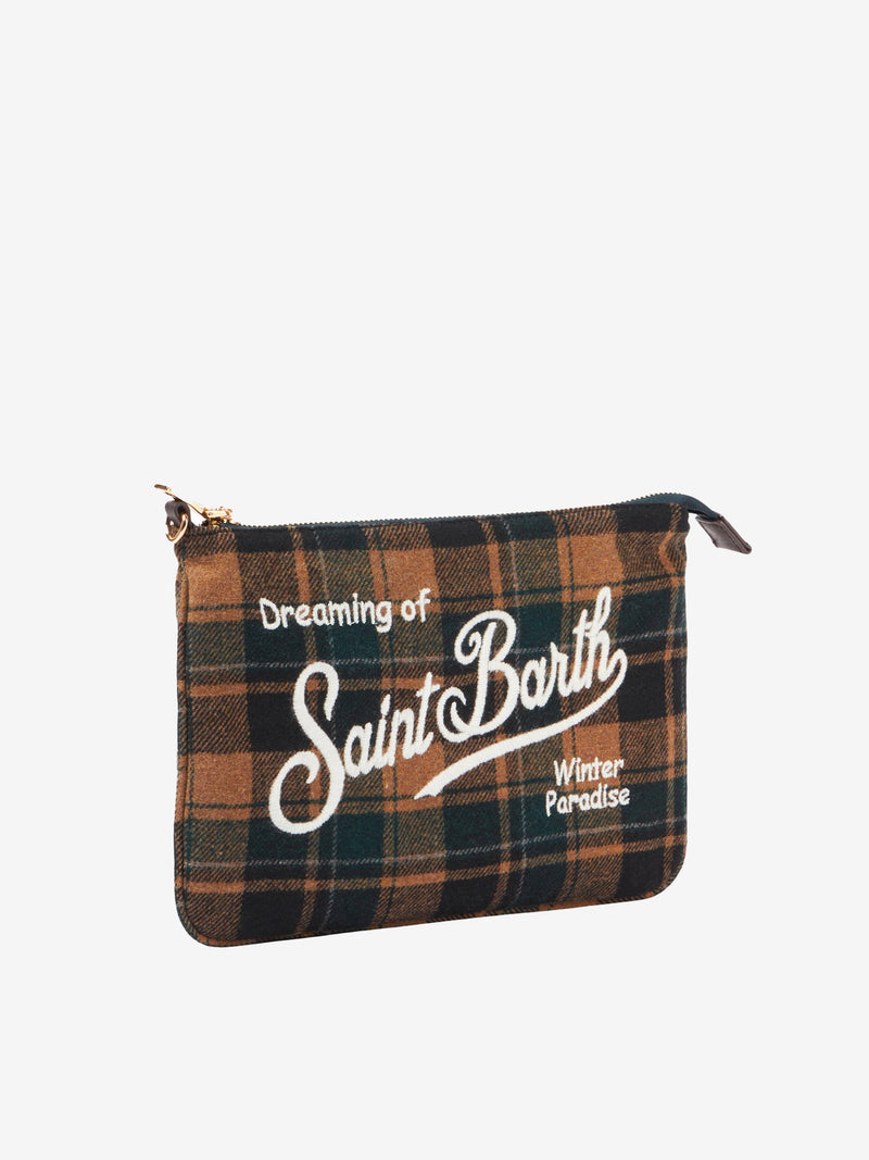 Parisienne cross-body pouch bag with green tartan pattern