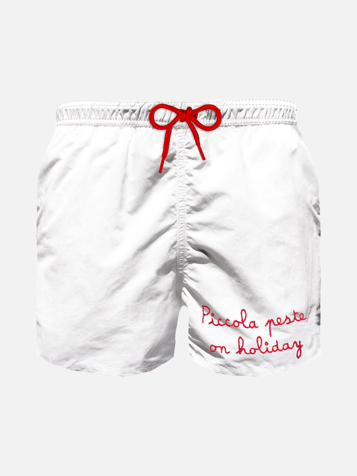 Boy swim shorts with embroidered red writing - MC2 Saint Barth