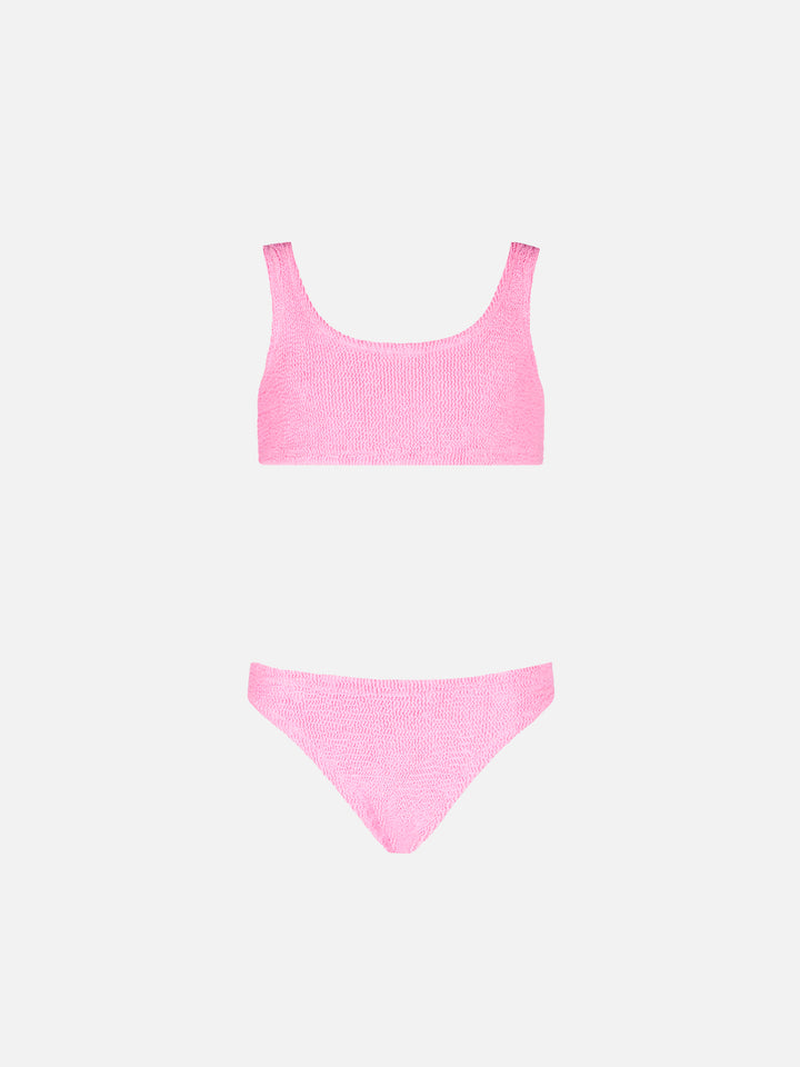 Bikini da bambina a bralette rosa crinkle 