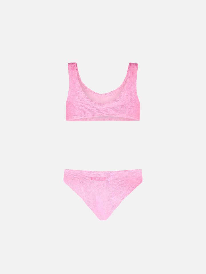 Bikini da bambina a bralette rosa crinkle 