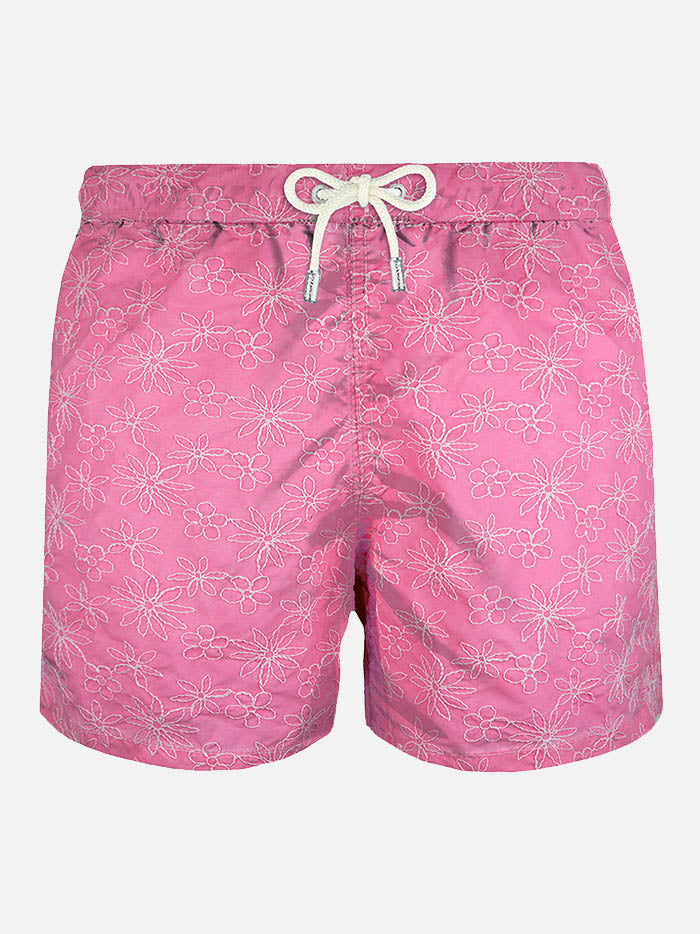 Pink embroidered swim shorts