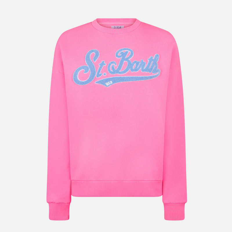 Damen-Sweatshirt in Neonrosa mit St. Barth-Stickerei