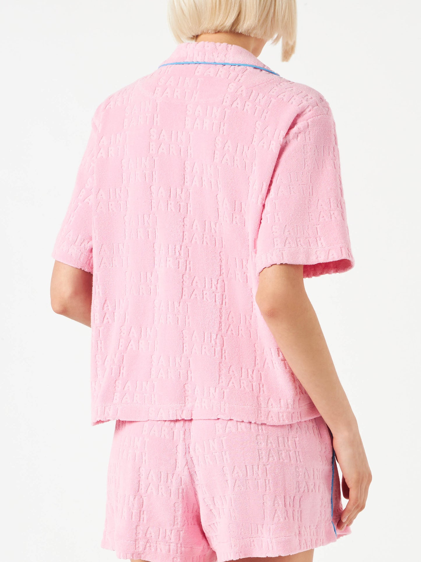Woman terry embossed shirt with piping