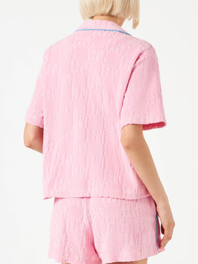 Woman terry embossed shirt with piping