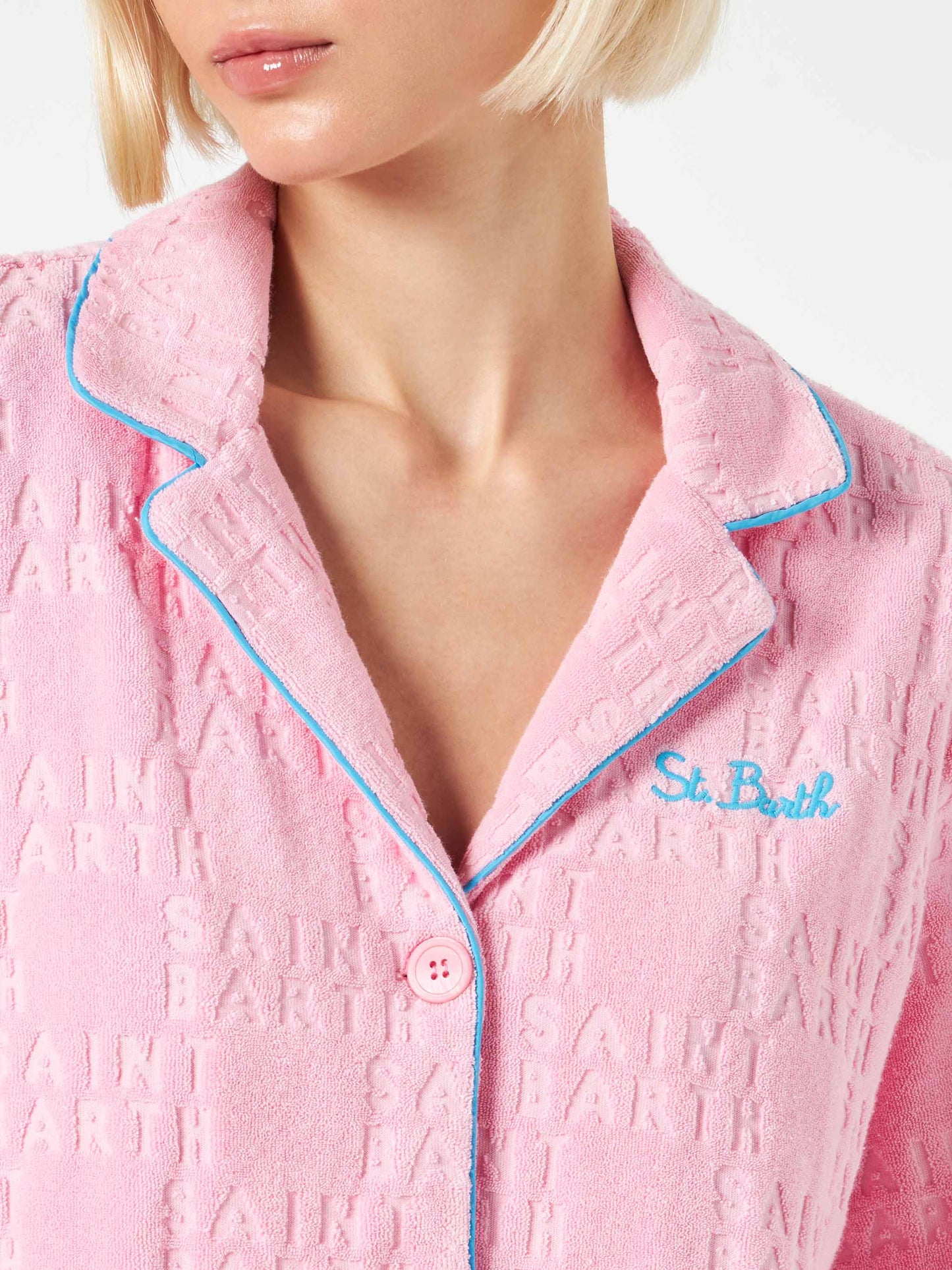 Woman terry embossed shirt with piping