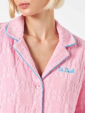 Woman terry embossed shirt with piping
