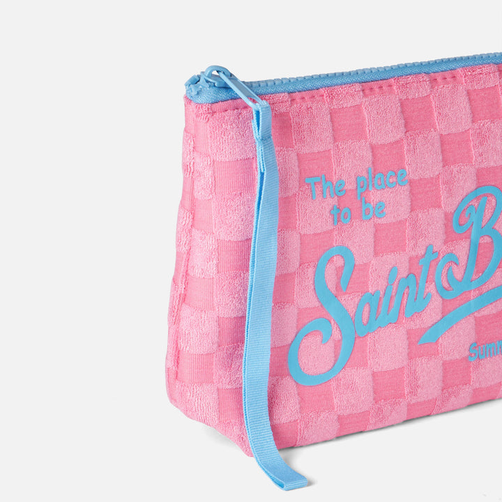Pochette Aline in spugna rosa con motivo check