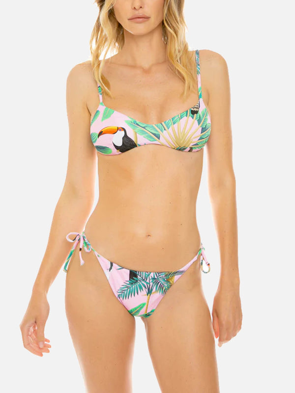 Bikini rosa con stampa tropicale con top a bralette