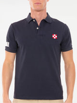 Polo piquet blu con logo St. Barth check