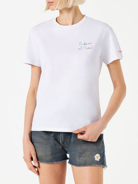 T-shirt da donna in cotone con ricamo Portami al mare!