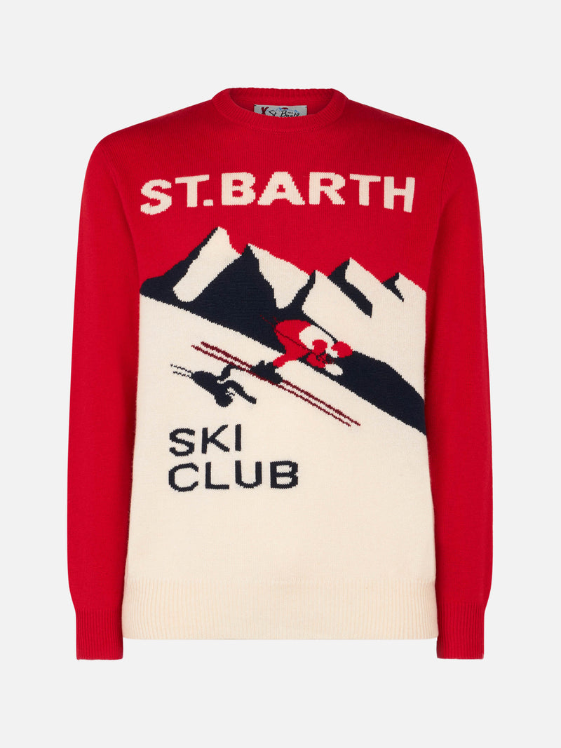 Maglia da uomo girocollo con stampa jacquard cartolina St. Barth Ski Club