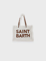 White teddy Soft Bag Small with Saint Barth logo and shoulder strap