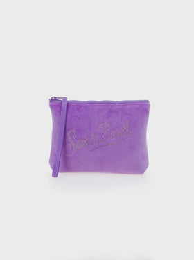 Aline lila Samtpochette mit Saint Barth Strass-Logo