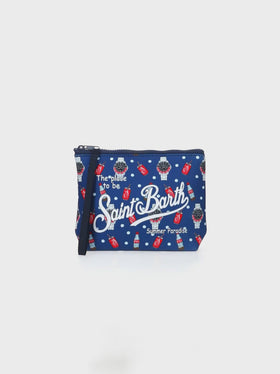 Pochette Aline in scuba con stampa orologi e cola