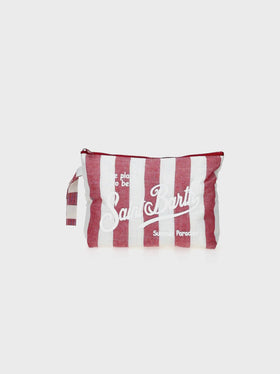 Aline Soft L Pochette aus Baumwollleinen mit Streifenprint