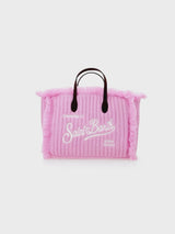 Pink rib knit Colette handbag with logo embroidery