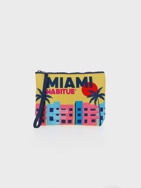 Aline scuba pochette with Miami postcard print