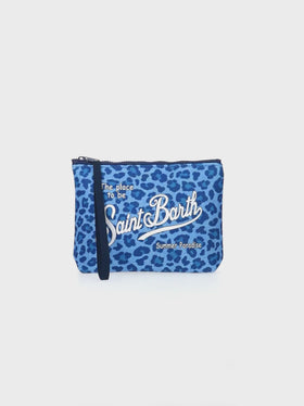 Aline Scuba-Pochette mit blauem Animalier-Print