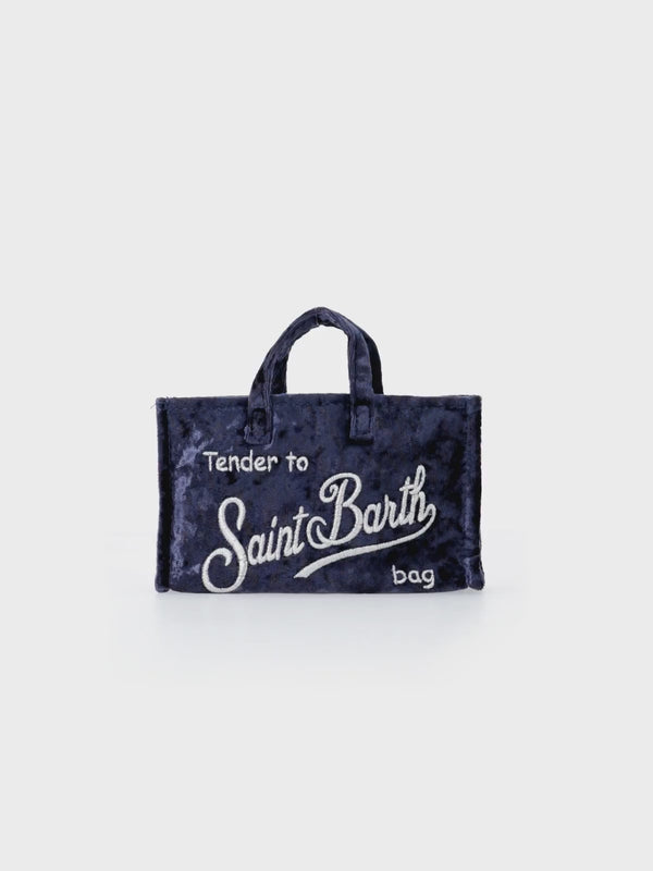 Navy blue chenille Phone Bag with Saint Barth logo embroidery