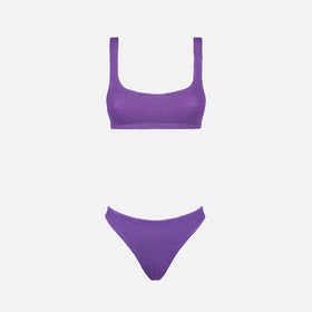 Damen-Bralette-Bikini in Lila mit Crinkle-Struktur 