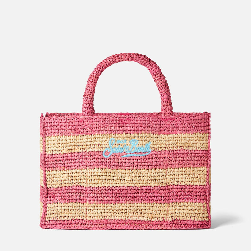 Colette raffia handbag with white and pink stripes