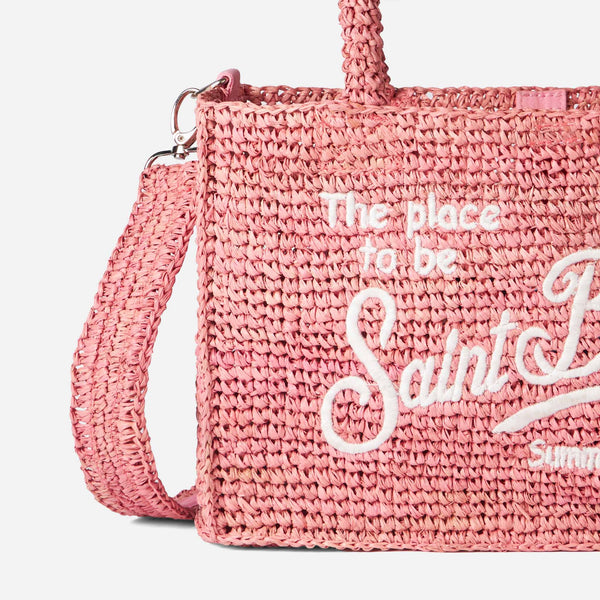 Colette pink raffia handbag with Saint Barth embroidery