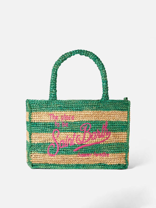 Colette raffia handbag with white and green stripes