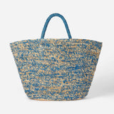 Raffia blue and white bag with front embroidery