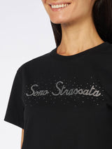 Woman heavy cotton t-shirt with Sono Strassata rhinestones print