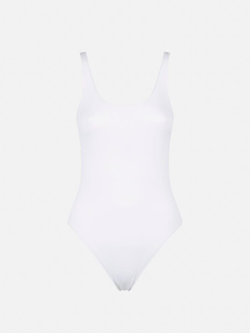 White ribbed one piece swimsuit