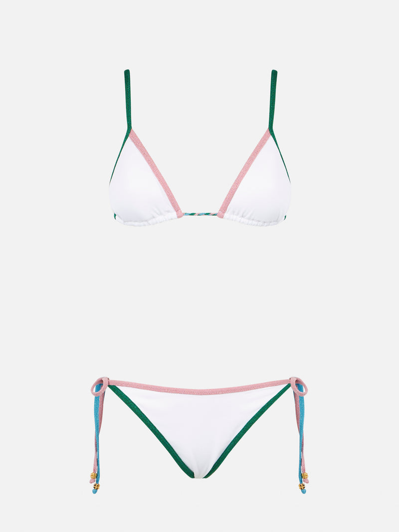 Ribbed triangle bikini with lurex edges