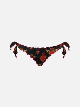 Woman cheeky swim briefs with sacred heart print