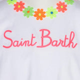 T-shirt da bambina in cotone con balza e ricamo