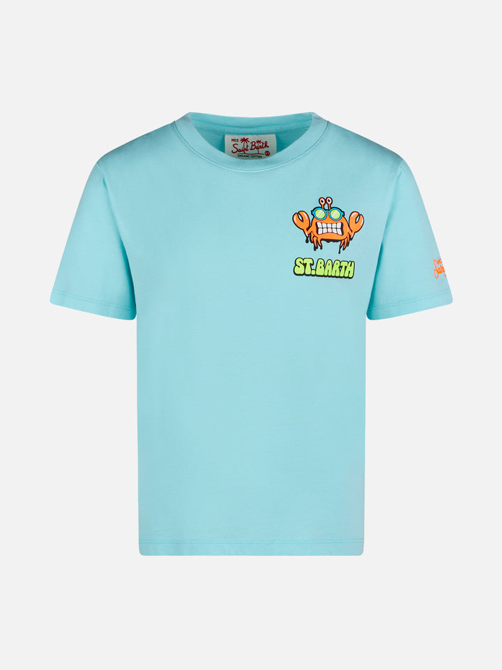 Boy water green cotton t-shirt with St. Barth addicted print - MC2 Saint Barth
