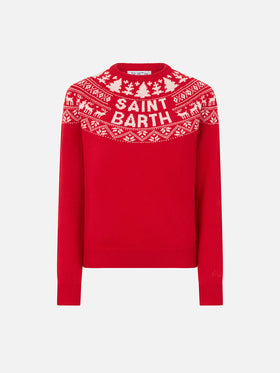 Maglione da bambina in stile norvegese con stampa Saint Barth